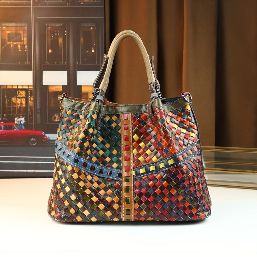 Mindia Genuine Leather Woven-Style Tote front view
