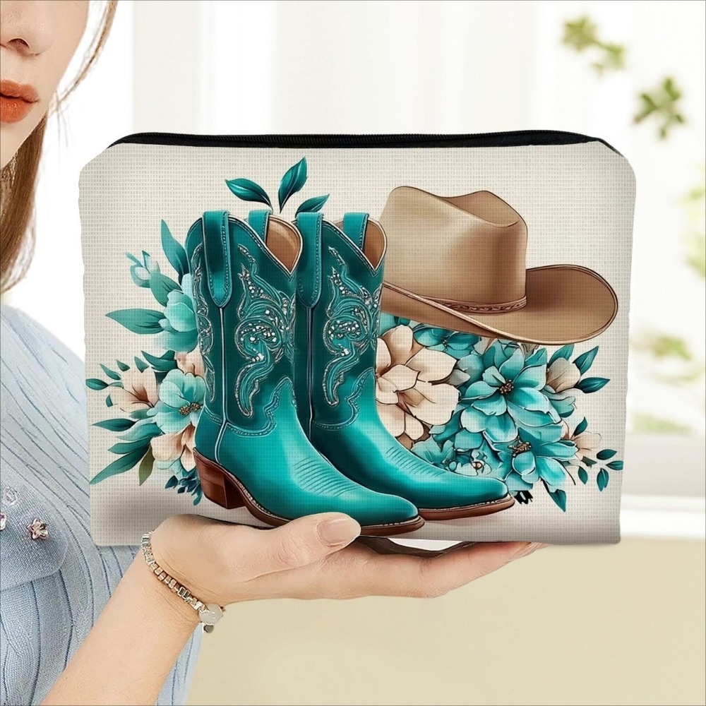 TEMU 1pc Western Theme Makeup Bag, Double-sided Design, Material, Artistic Decorative Pattern, Suitable For Beauty Enthusiasts, Ideal For Travel And