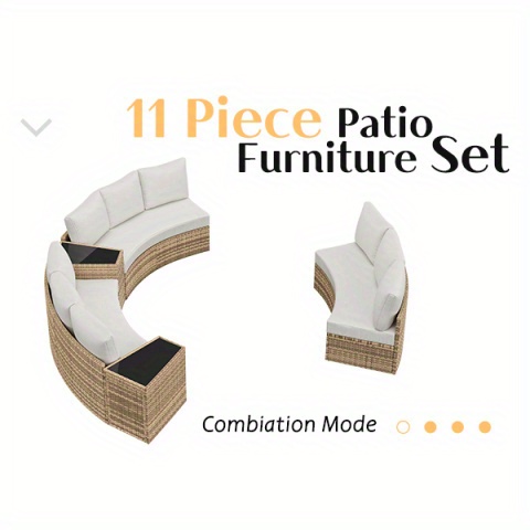 Patio Furniture Set 3-Seater/9-Seater Half Moon Sectional Outdoor Sofa with Cushions And Wedge Table for Patio Pool Balcony