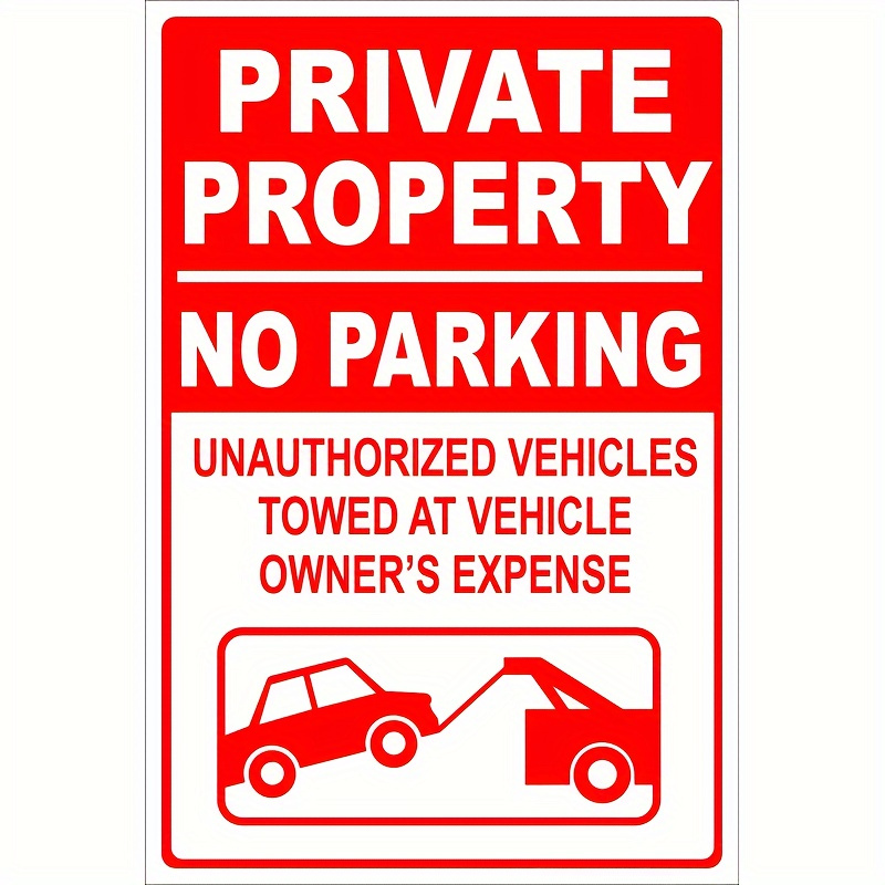 TEMU Durable Metal 'no Parking' Sign, Suitable For Private Property Towing Areas - Heavy-duty Red And White Warning Sign 20.32x30.48cm, Wall-mounted
