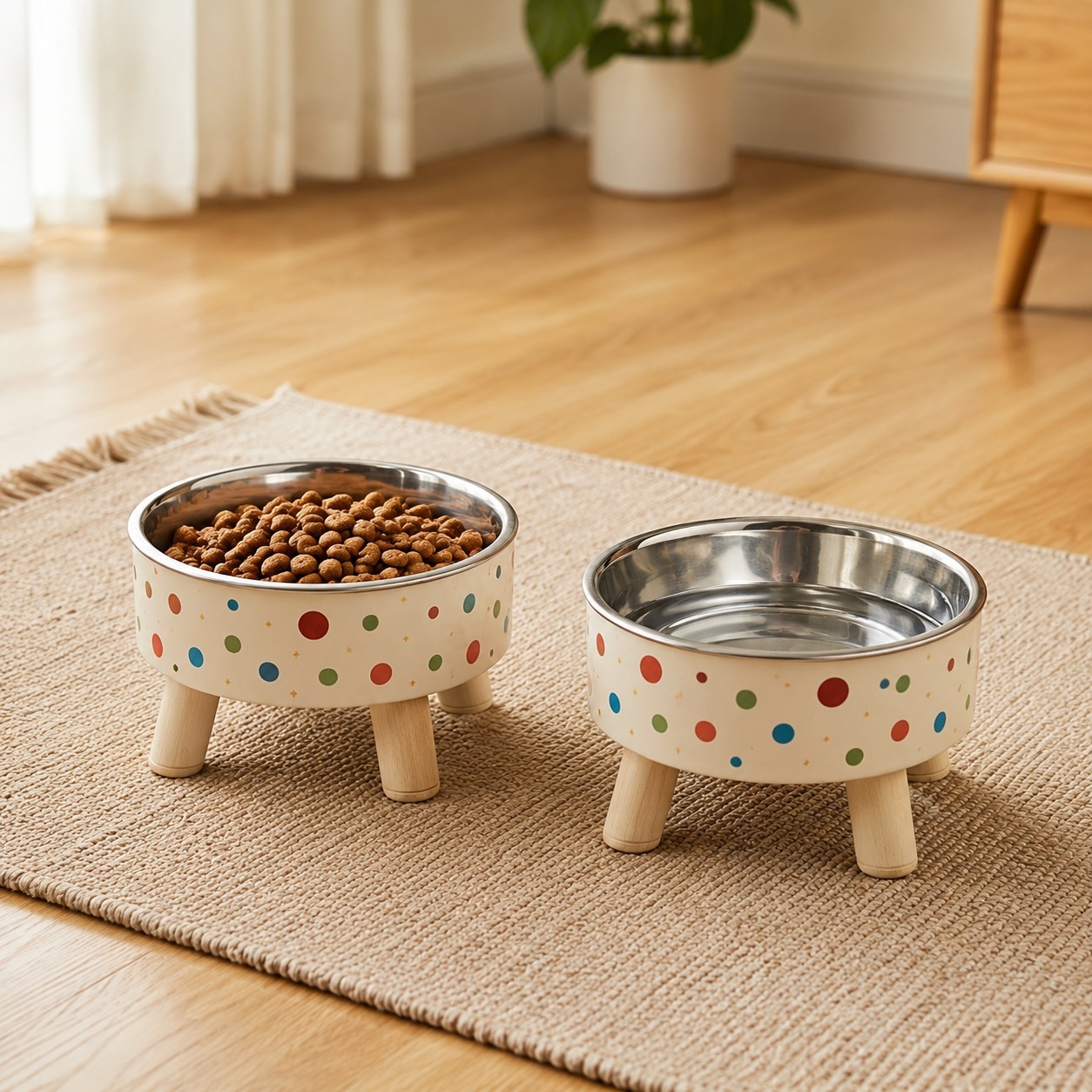 TEMU 2pcs Set Polka Dot Elevated Pet Bowls | Removable Stainless Steel Inner Bowls, Anti-slip Design, Dual Use For Cat And Small Dog Feeding And