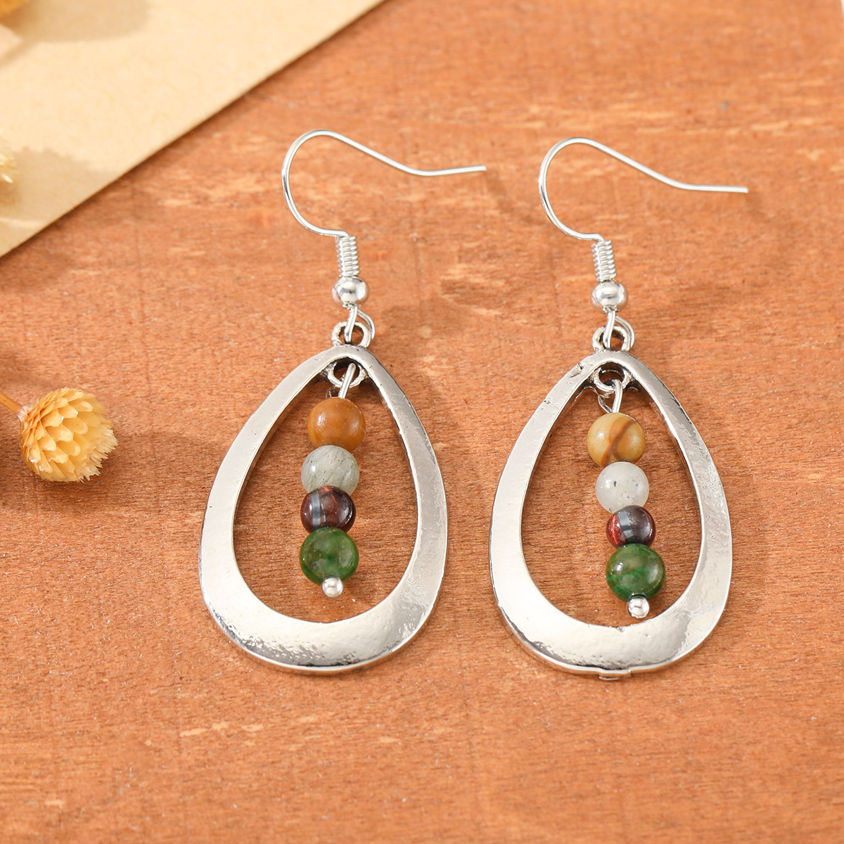 Image of Creative Teardrop Pendant Women's Earrings With Designer Colorful Synthetic Beaded Accessories, Bohemian Vintage Women's Jewelry For Parties, Gatherings, And , Fashionable Women's Jewelry Earrings