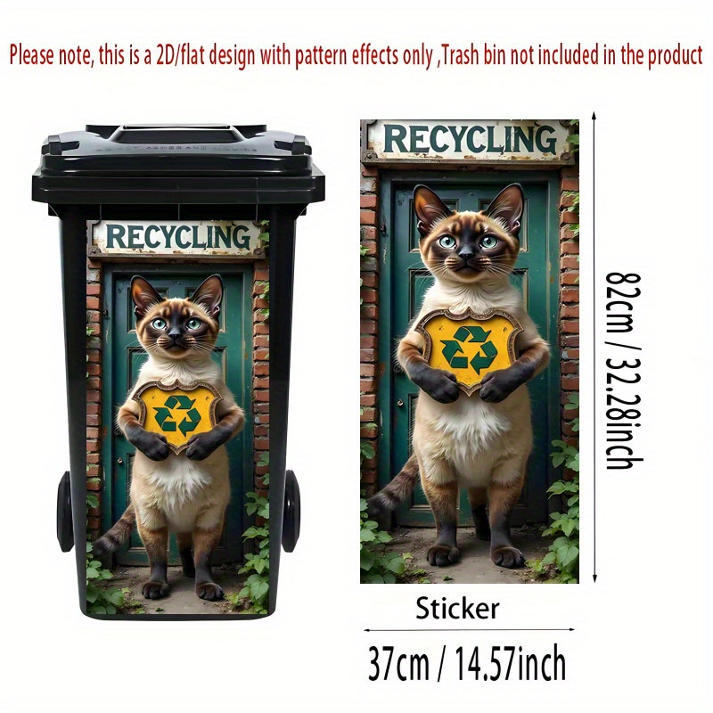 2d Flat Printing 1pc Trash Can Sticker 37×82cm Recycle Cat Theme Design Self-adhesive Wallpaper For Kitchen Bin, Wall Decoration Suitable For Bins And Home Decor, 2d Flat