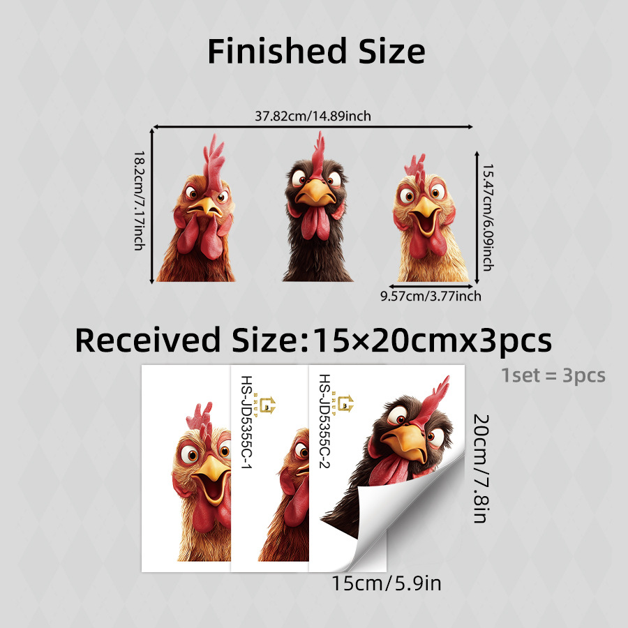 TEMU 3pcs Autocollants Statiques pour Fenêtres, 3pcs Coqs de Dessin Animé Expressifs qui Regardent à Travers , Décor d'Animaux de Ferme Humoristique