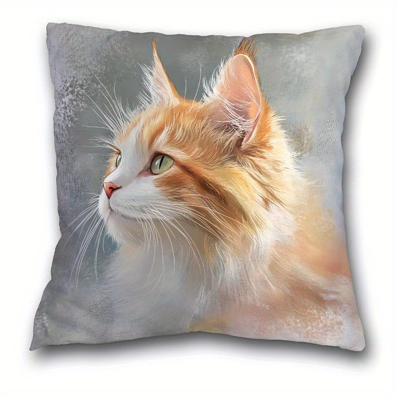 TEMU 1pc Bohemian Print Plush Pillow Cover 18x18 Inch - Orange & White Striped Design, Soft Polyester With Zipper Closure, Machine Washable Decor For