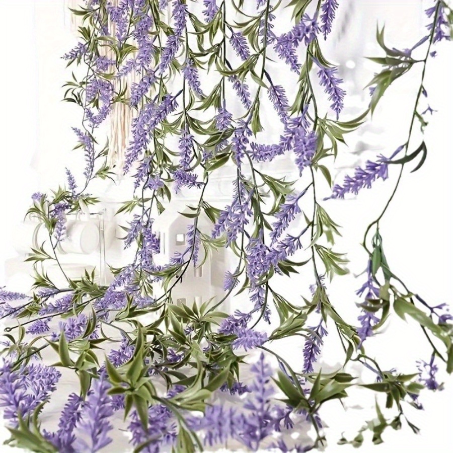 Image of 2pcs Artificial Purple Lavender Plant , Spring Garlands Plant Ivy For Wedding, Proposal, Party, Garden, Living Room, Entrance Hanging Home Decoration