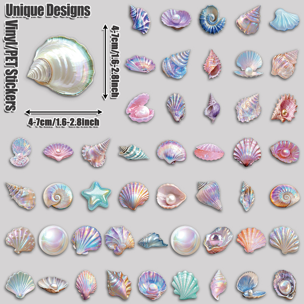 TEMU 50pcs Shell Aesthetic Tablet Stickers Pack Holiday Party Birthday And Home Decor Suitable For Laptop Luggage Scooter Handbook Cups Notebooks