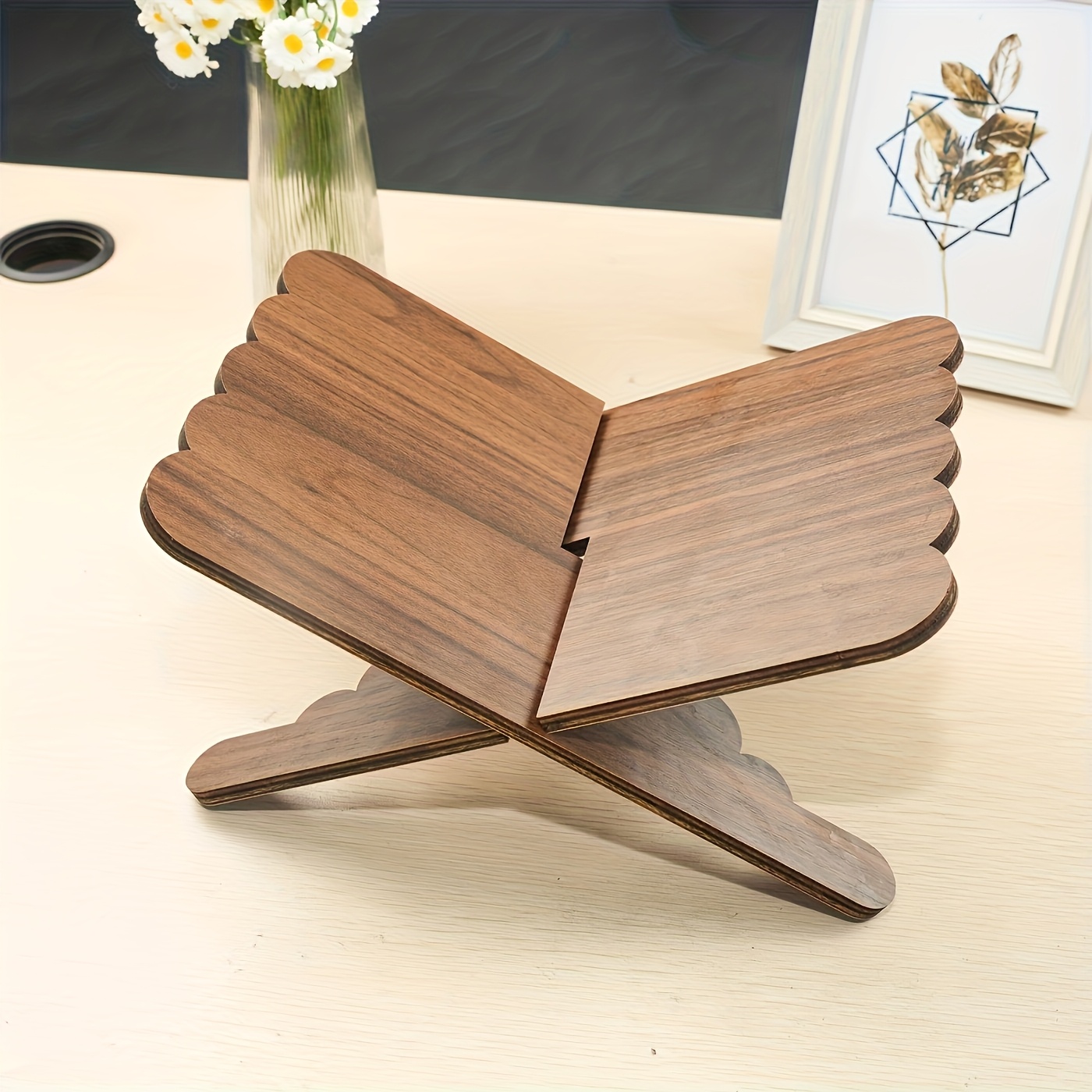 1 modern wooden desktop bookshelf sturdy wood grain design multi position adjustable reading magazine display rack suitable for home office study or living room decor minimalist style durable structure book decor
