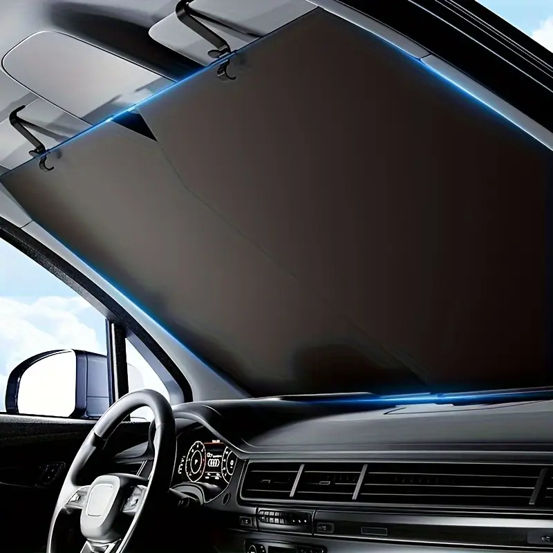 automatic retractable front windshield sunshade heat resistant car accessory with durable fabric glare reduction privacy shade for all vehicles sun protection driving seamless interior heatresistant fabric material drivers details 1