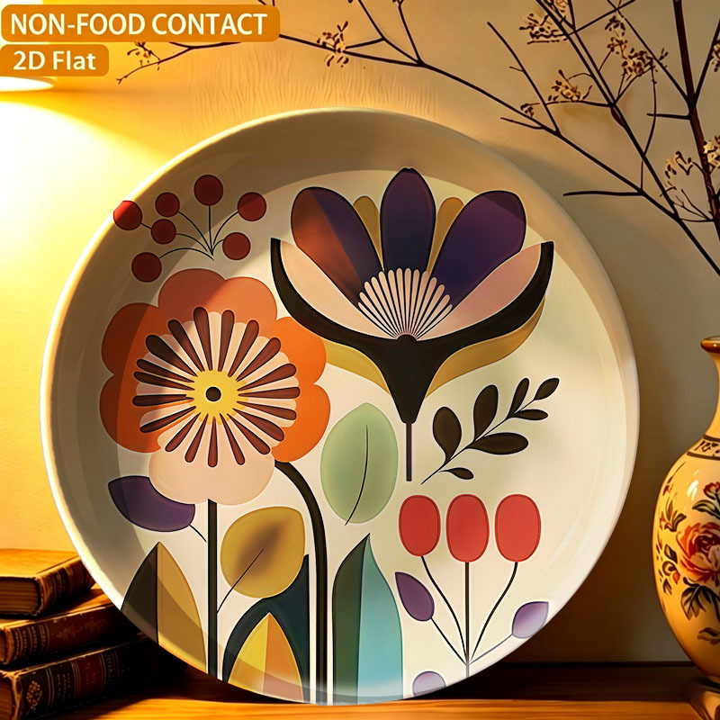 TEMU 1pc 7.9-inch, Ceramic Decorative Plates Floral Pattern Wall Hanging Decorative Plates, (2d Flat, Non-food Contact) Commemorative Plates Jewelry