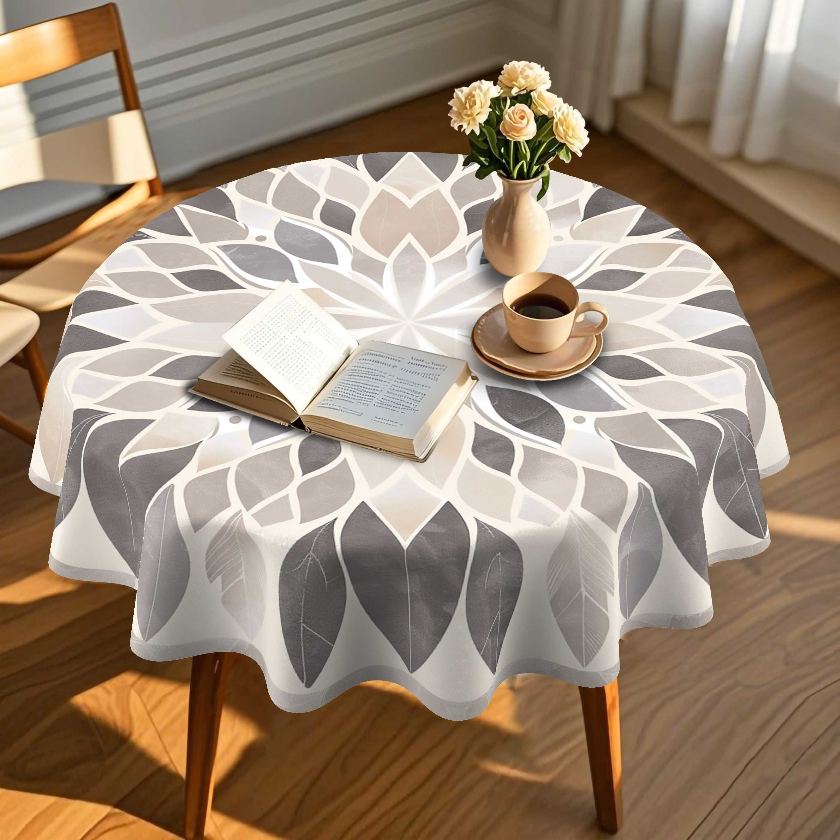 TEMU 1pc Modern Nordic Round Tablecloth - Easy Geometric Pattern With Soft Tones, Lightweight Washable Polyester Material, Durable Fabric, Suitable