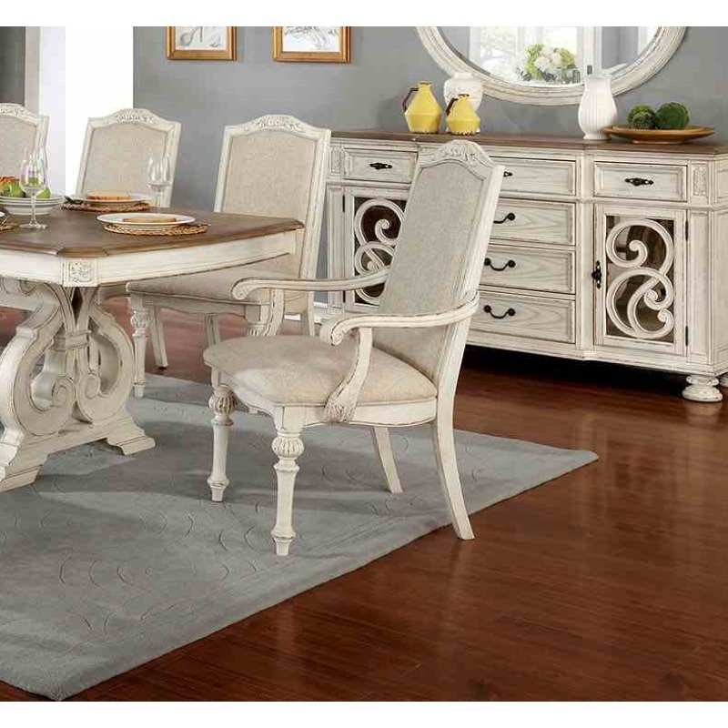antique white dining room 9pcs set table w leaf and 6x side chairs 2x arm chairs ivory fabric upholstered seat Product details 6