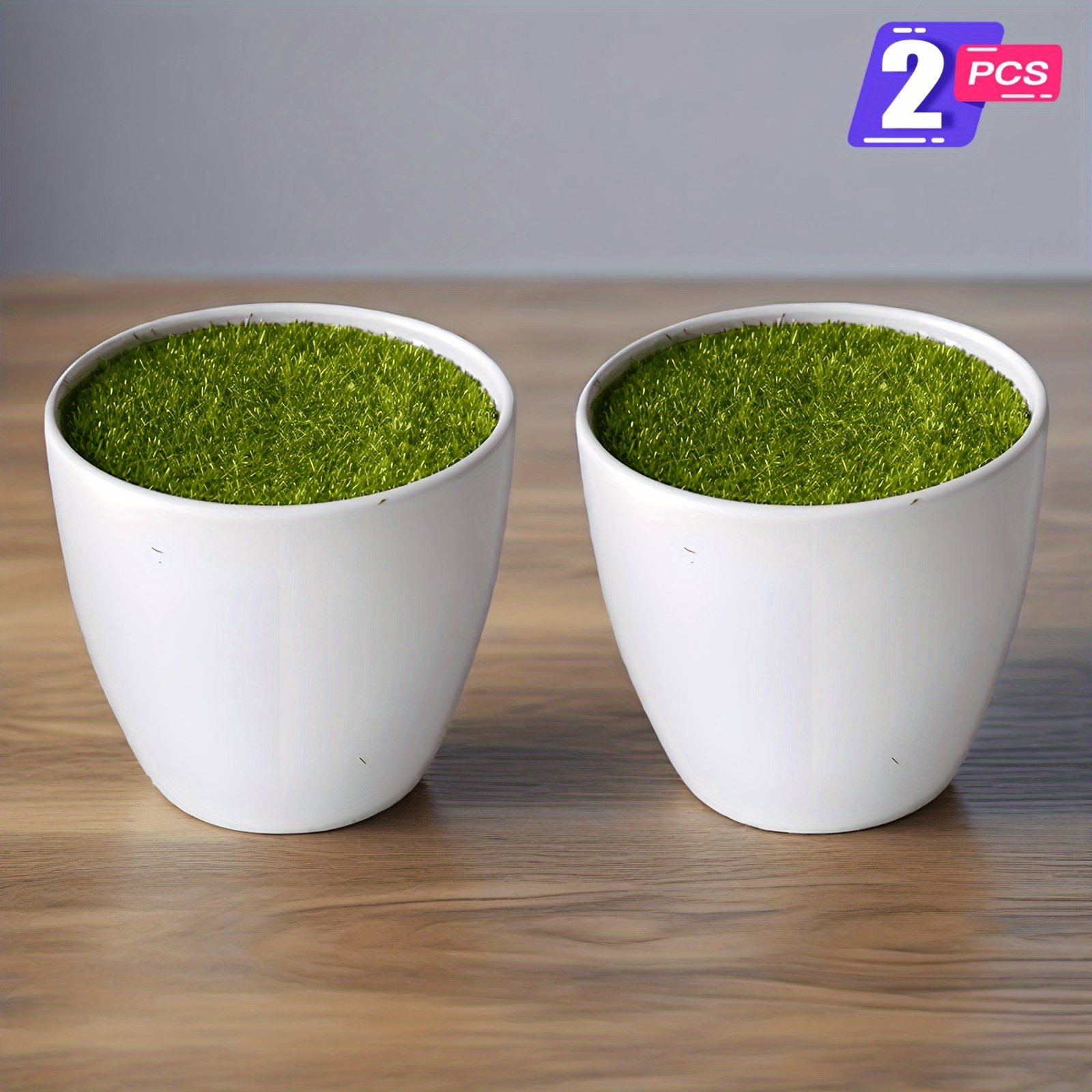 2/4pcs Modern White Plastic Planters With Artificial Grass - Multi-functional Indoor/outdoor Decor, Perfect For Artificial Flowers And Plants Gardening Gift Home Decor