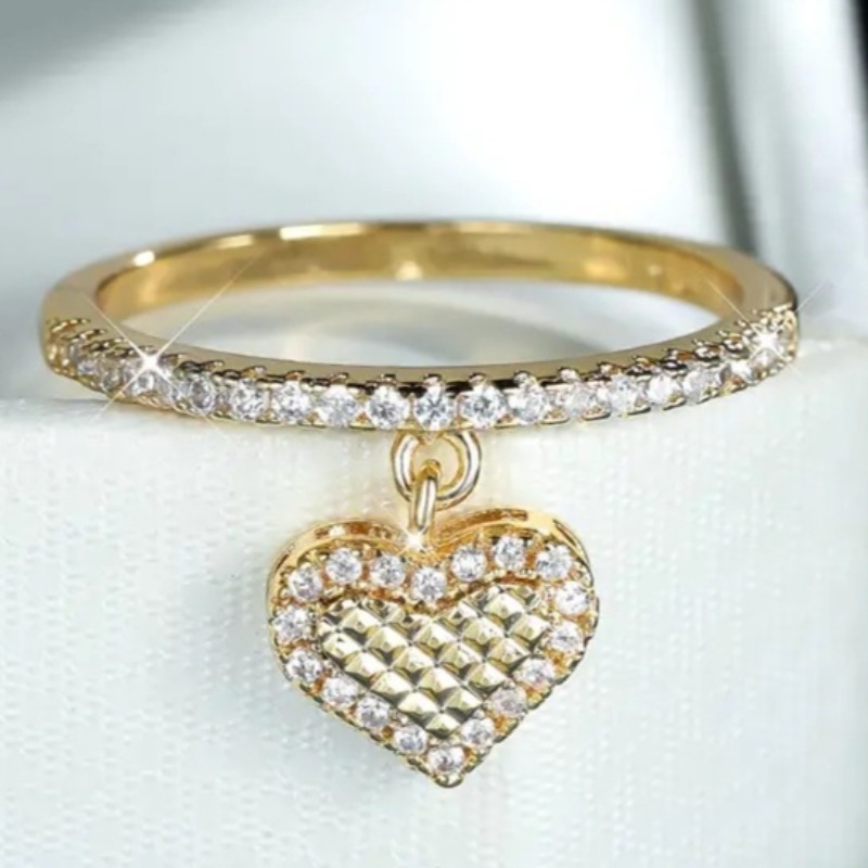 Cute Heart-Shaped Drooping Style Ring with Synthetic Zirconia