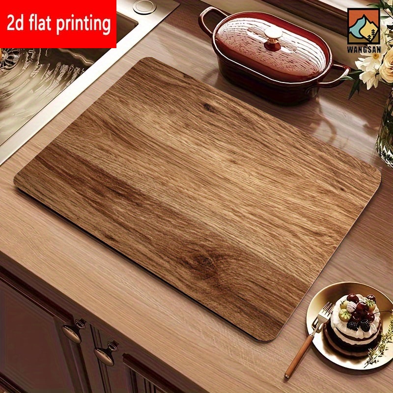 TEMU 2d Flat Printing, 1pc, Wood Grain Pattern Absorbent Placemat, Printed With Dark Brown Wood Grain Design, Non-slip Rubber Material, Suitable For