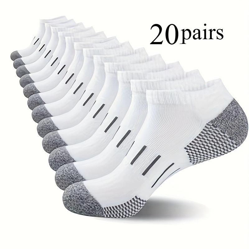 TEMU 20 Pairs Unisex Breathable Low-cut Socks, Moisture-wicking Sports Casual Socks, Striped, Ankle-cinching Design, , Black, White, Gray, Dark Gray,