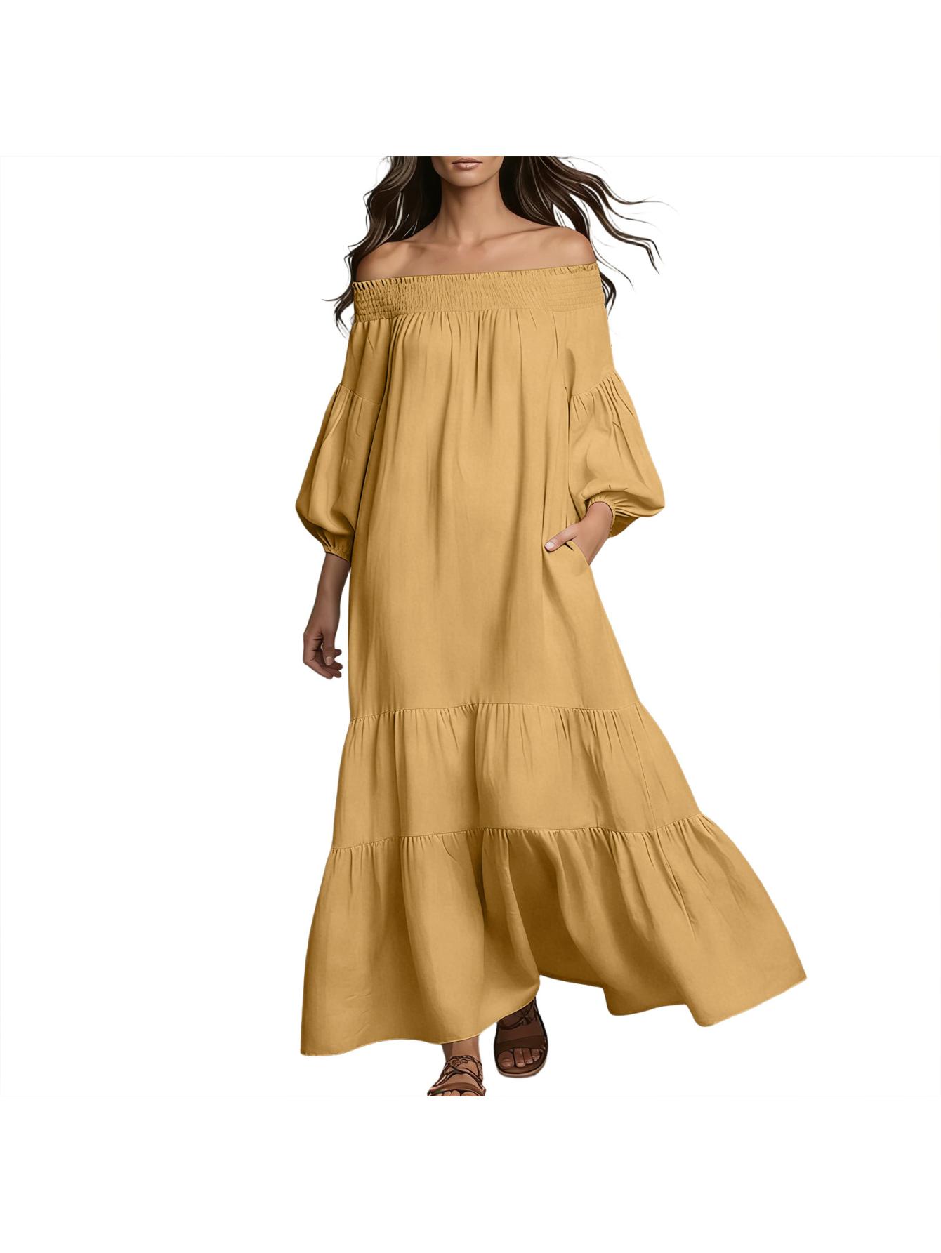 glamorous beach dresses Ruffle Maxi Dress, Long Flowy Beach Cotton Dress, Beach Bride main image 1