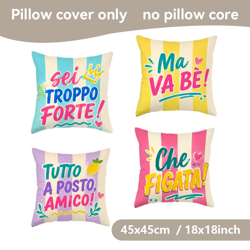 TEMU 2d Flat - 4pcs Italian Fun Slang Series Pillowcases, Italian Home Decor Cushion Covers, 2d Flat Printing, Gift For Family, , Zipper Closure