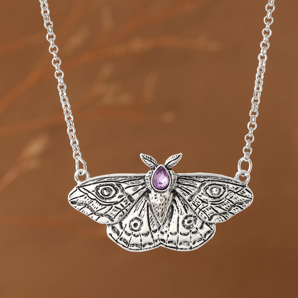 TEMU Women' Vintage Distressed Moth Pendant Necklace With Moth Carving & Synthetic Synthetic Zirconia - K Plated Suitable For Parties, Daily Wear,