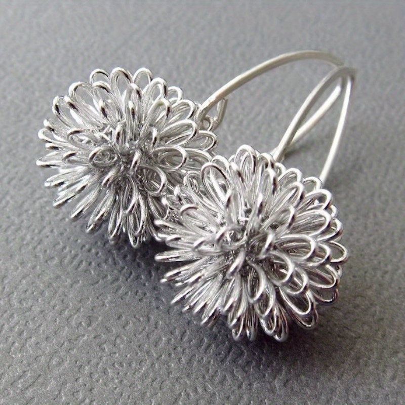 TEMU Dahlia Earrings With A Modern Silvery Design Featuring Wire Ball Elements, Resembling Dandelion Earrings, Are Unique Pieces