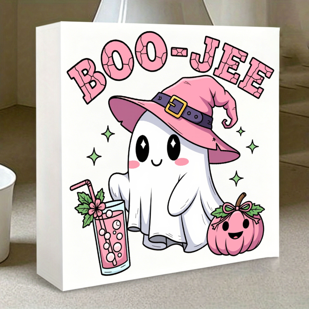 TEMU 1pc Pvc Sign, Cute Wearing Pink Witch Hat Holding Pink And Smiling Pumpkin, Halloween Theme, Home Decoration & Party Decor, Halloween Gift For