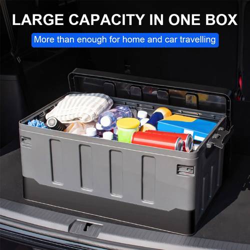 60l heavy duty car trunk storage box with lid handles large capacity folding organizer for suvs and cars portable outdoor camping storage case with secure latches hinges trunk storage organizer