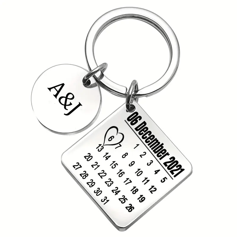 Image of 1pc Custom Calendar Keychain, Engraved Special Date Keychain, Personalized Couple Keychain, Anniversary Gift For Husband, Suitable For Market Wear, Thanksgiving And Christmas Gifts, Wholesale