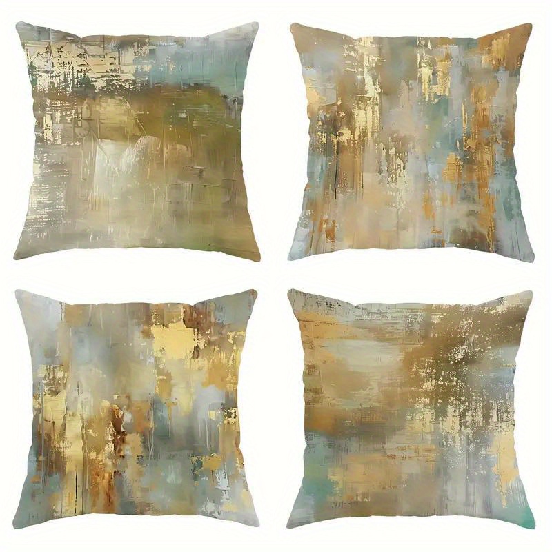 TEMU Classic Abstract Luxury Pillowcase: 4pcs Set, 18" X 18", Green, Brown, Golden, For Living Room, Bedroom, Sofa, Bed Decorative Pillow Covers -
