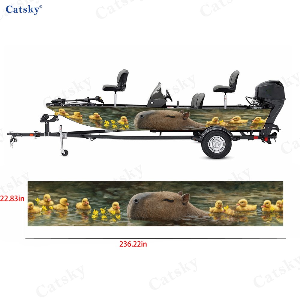 2pcs Cute Capybara & Duckling Boat Stickers, PVC Waterproof Decals