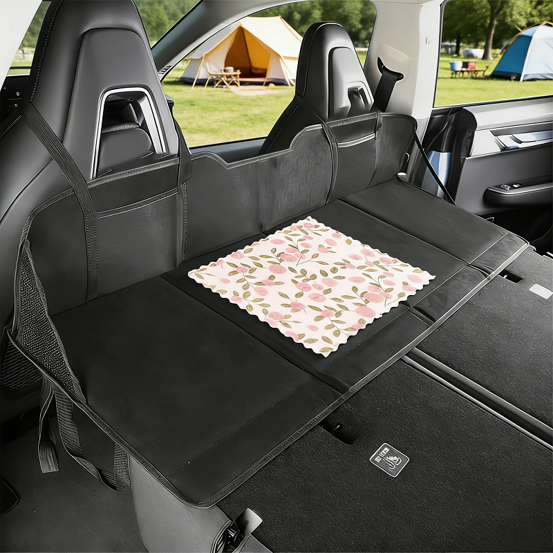 TEMU [1pc Rear Seat Bed Extension Pad And 1pc Floral Car Towel] Rear Seat Extension Pad, Camping Essential Car Bed Accessory, Suv Trunk Filler