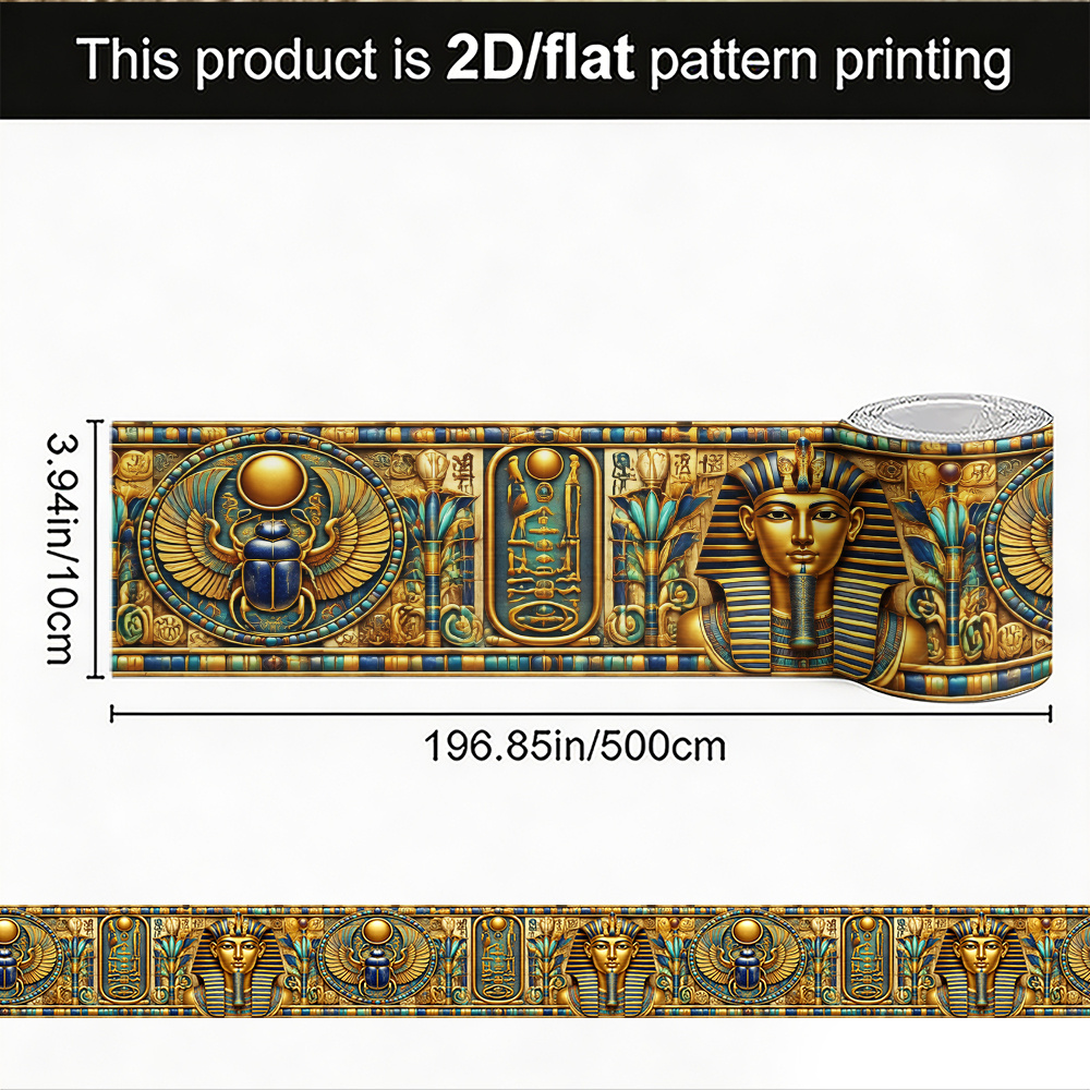 TEMU 1 Roll 2d/flat 10x500cm (3.9x196.9in) Border Sticker/elegant Wall Stickers, Self Adhesive, Scarab And Hieroglyphic Border Design In And