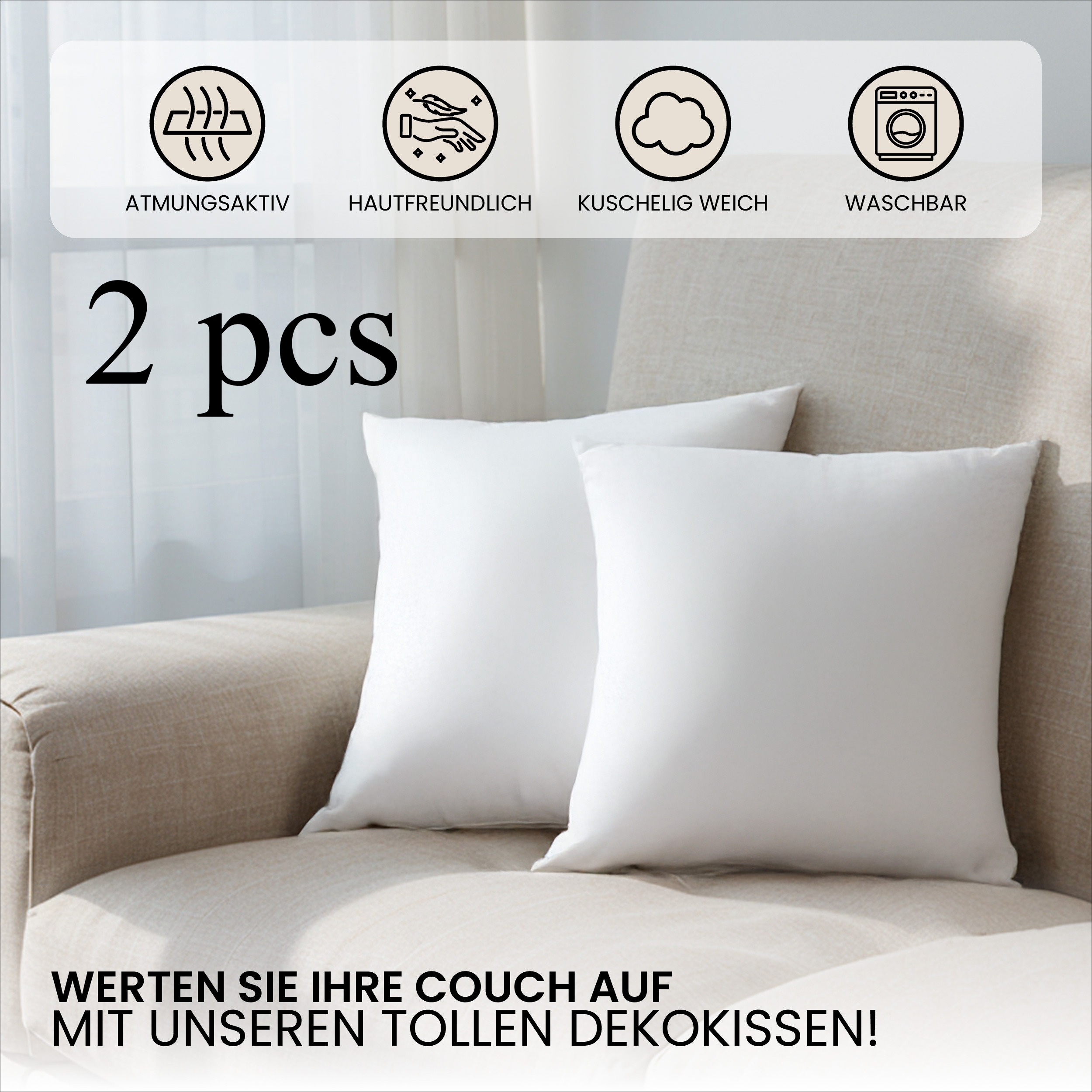 2er set kissen bett dekokissen reißverschluss