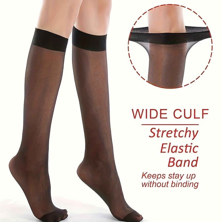 

6 Pairs Women's Knee-high Calf Socks, Polyamide Knit Band, Reinforced Toe, Solid Color, Hand Washable Hosiery