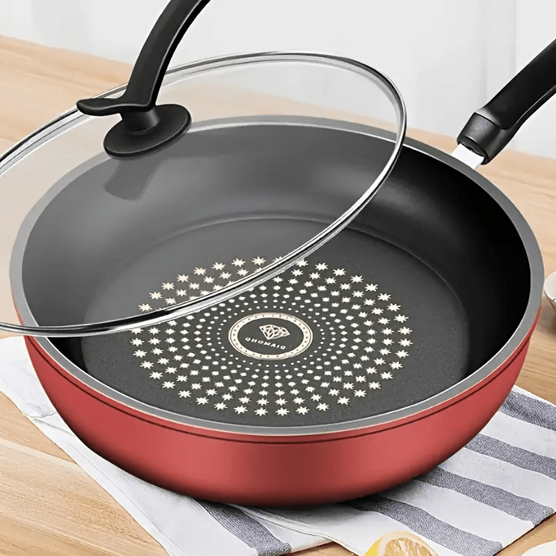 1pc non stick cast iron like frying pan red dishwasher safe induction gas electric compatible heavy duty bottom for   heating compatible with all stovetops nonstick surface for steak pancakes everyday cooking easy clean kitchen cookware frying pan non stick stylish kitchenware smokeless design durable handle
