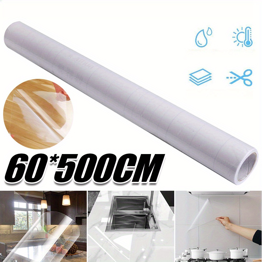 60 X 500cm Transparent Adhesive Film Furniture Protective Film Self-adhesive Furniture Film For Book Film Transparent Wall Protection Splash Guard Kitchen Back Wall Film Wallpaper