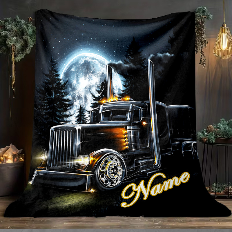 TEMU 1pc Custom Name Night Truck Forest Blankets Outdoor Blankets Bed Blanket Throw Flannel Blanket Couch Bedspread Birthday/christmas, Gifts Ideal