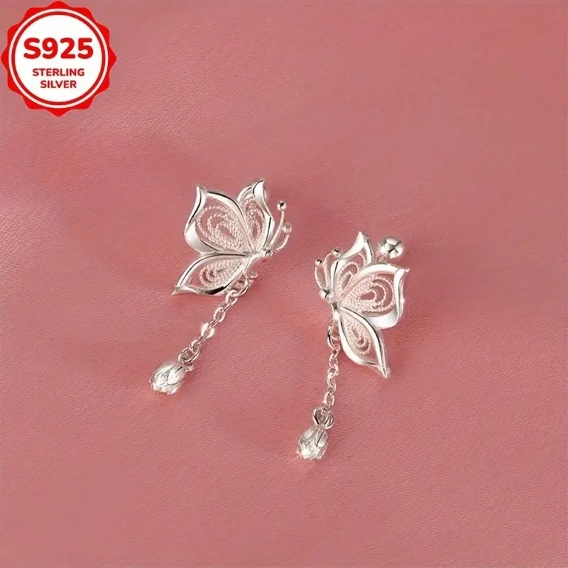 2pcs 925 sterling hollow flower bud chain tassel earrings suitable for daily party matching for ladies Product details 4