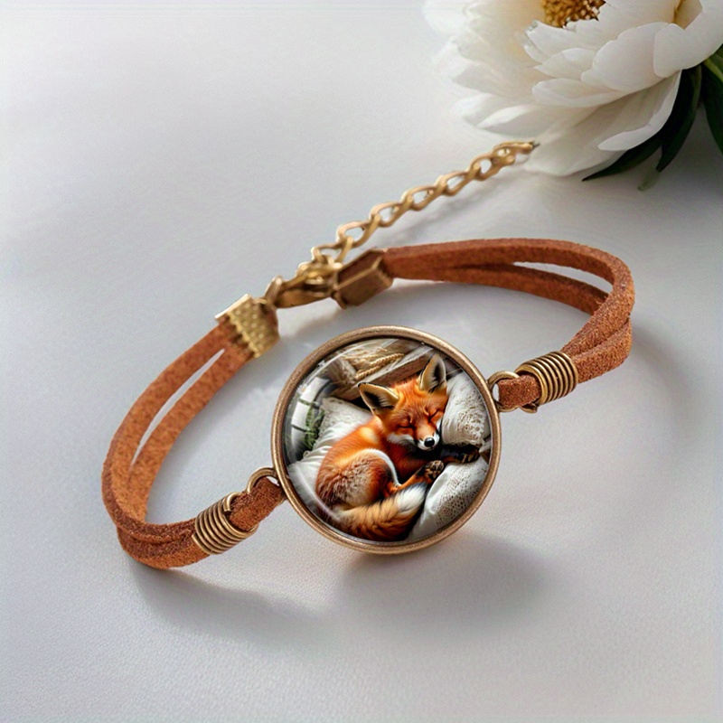 2pcs White and Red Fox Handmade Glass Cabochon Bracelets