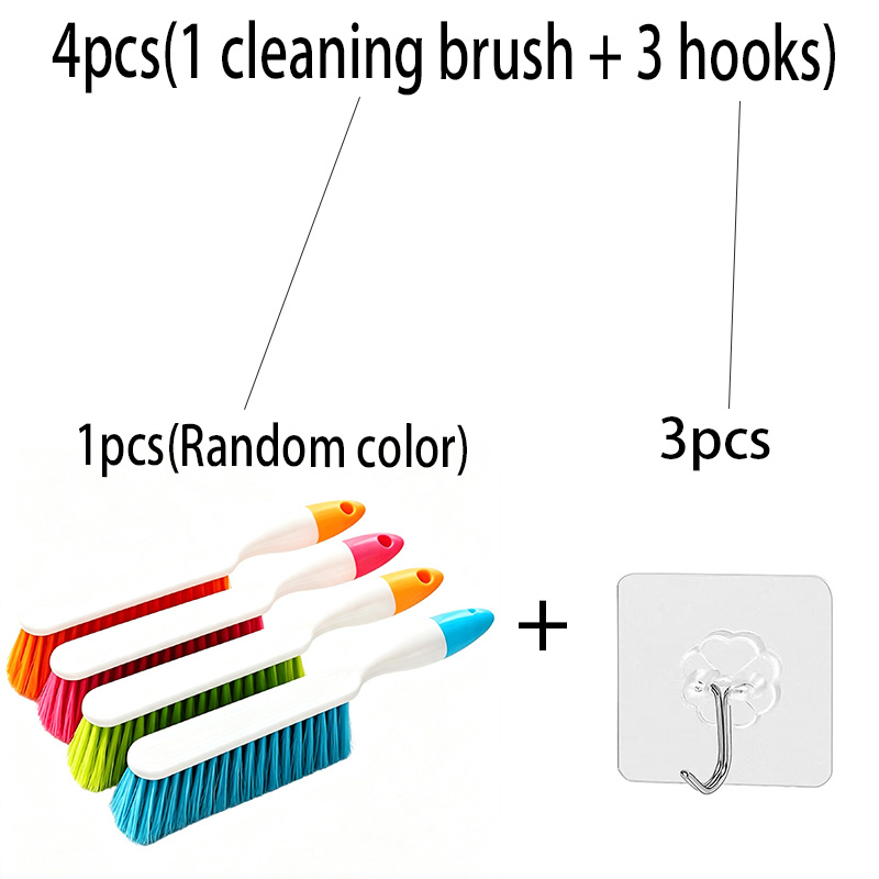 TEMU 4pcs(1 Cleaning Brush+ 3 Hooks)long-handled Cleaning Brush With Colorful Bristles, Colors Shipped At Random. Large Dust Removal Broom With
