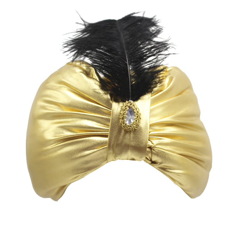 

1pc Hand-washable Non-woven Turban Hat, With Artificial Feather And Jewel Accent, For Halloween And Easter Headwear