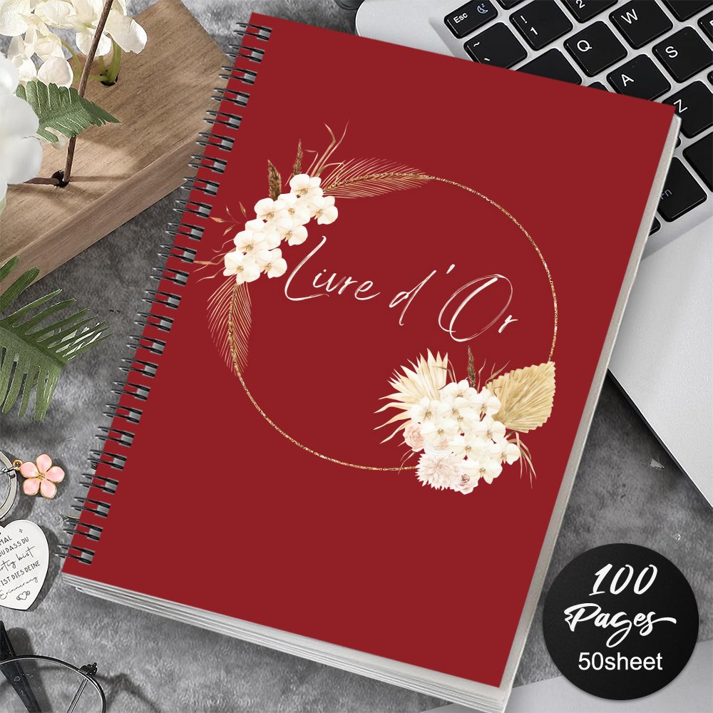 TEMU 1pc 'Or Élégant Dorée avec Reliure Florale Blanche & Signature - Mariage, Anniversaire, Fête - 'Invités & Livre en Papier Blanc pour