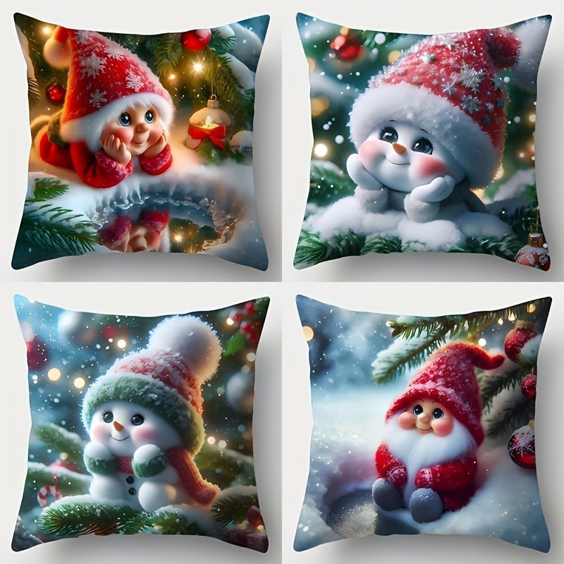 

Set Of 4 Christmas Snowman And , 17.7x17.7 , , , Assorted For , , Car Decor, Washable,