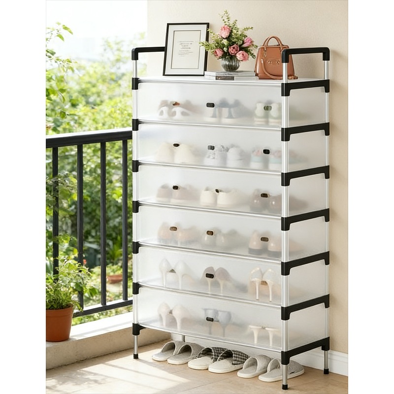 j32 sturdy 7 tier shoe rack with handles and dust proof   doors portable modular shoe cabinet with doors large capacity tall shoe rack for closet hallway boot organization suitable for   bedrooms   easy to assemble 2