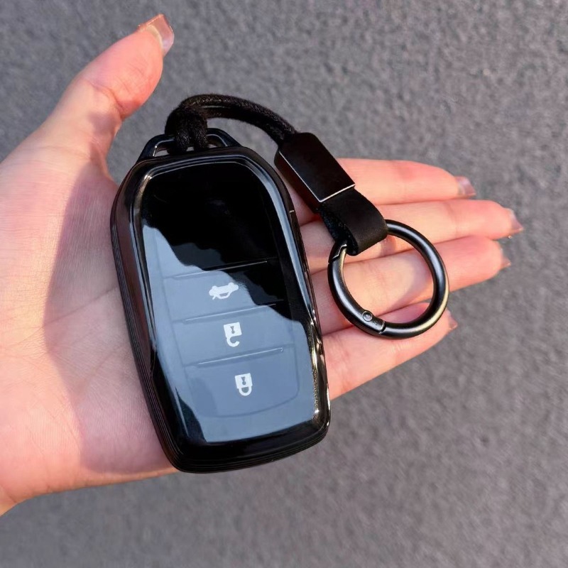 TEMU Étui de transparent noir en TPU pour porte-clés de télécommande de voiture avec porte-clés pour Toyota , , Crown, , Vios, Previa, RAV4, Prado, ,