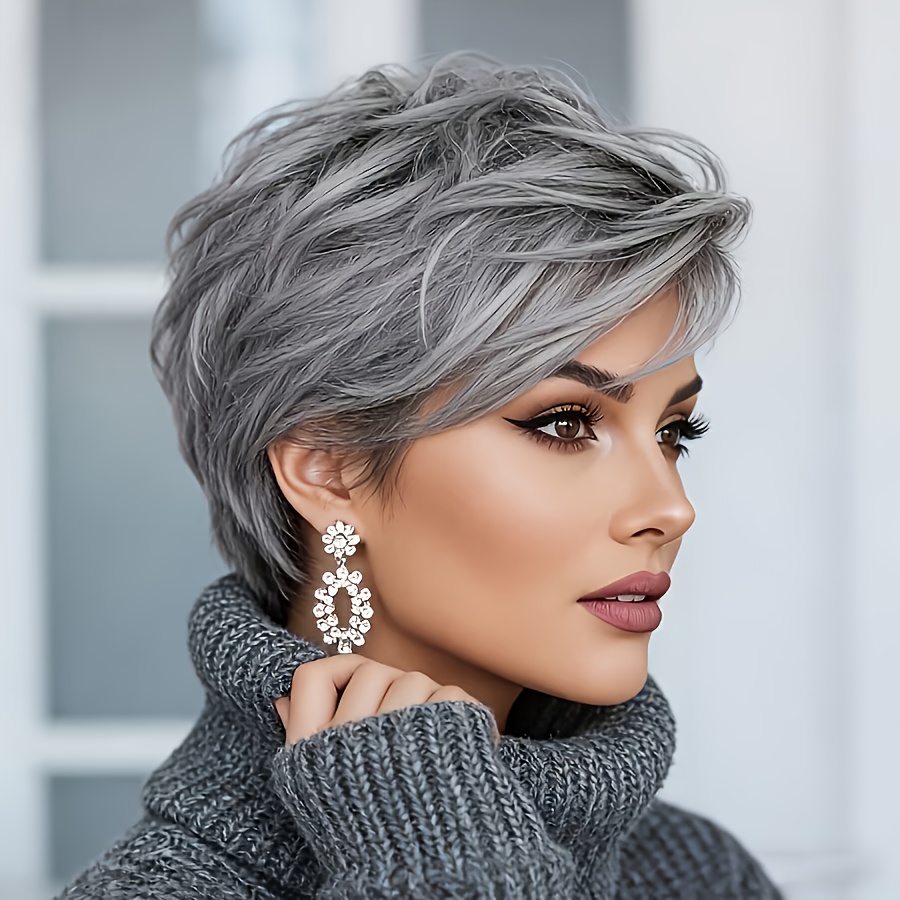 Salt & Pepper Grey Short Straight Hair Bundle With Glue-free Rose Mesh - Layered Density Suitable For , Loss Or Winding, Hairdresser Recommended Wig For Daily Wear &