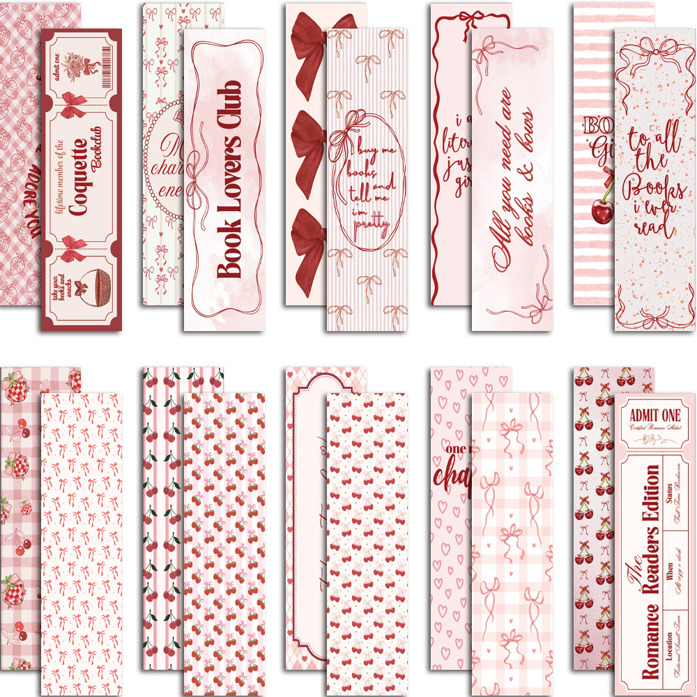 E-shop 20 Einzigartige Coquette-Lesezeichen-Set – Rosa Schleife & Buchmotiv Papier-Seitenmarkierungen, Perfektes Geschenk für Buchliebhaber,