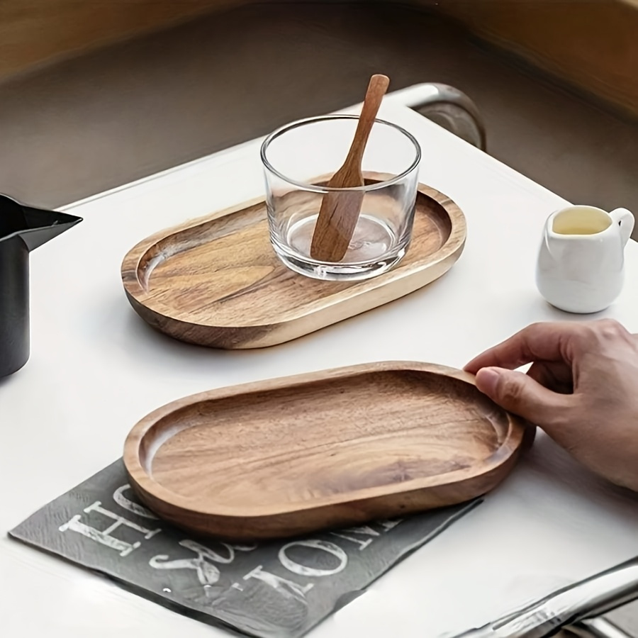 E-shop mit 2 Servierplatten für Snacks, rustikale Holztablett, Kaffeetassenhalter, Teetassenplatten, Kuchenplatten, geeignet für Heimküchen,