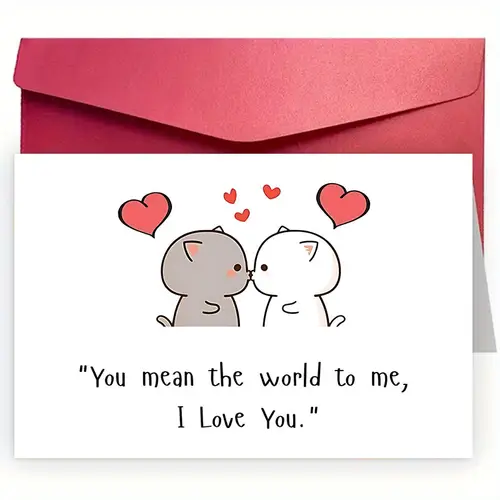 1pc romantic valentines day greeting card kissing kittens mean the world to love you message paper card for couples husband wife envelope 12cm x 18cm
