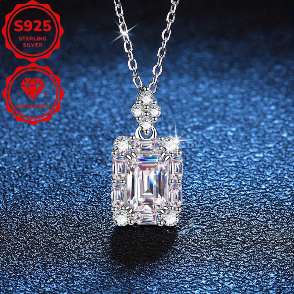TEMU Collier avec pendentif en moissanite de 2 carats, coupé carré en argent sterling S925 - Bijoux élégants pour français pour la Saint-Valentin,