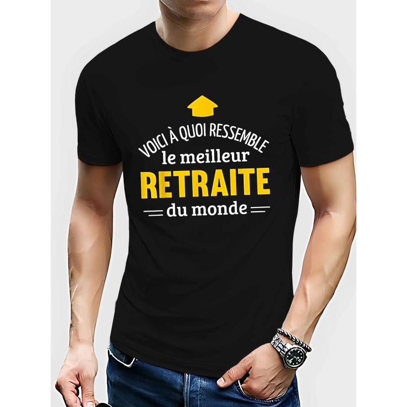 

T-Shirt Noir pour Hommes pour de - "Le Meilleur Cadeau de Retraite" en Français, Col Rond Décontracté à Manches Courtes avec Jaune & Blanc, Polyester, Lavable en Machine pour l'Été